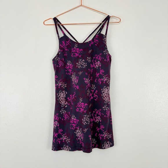 Kuhl Lyra Krossbak Dress Size S Purple Pink Floral Strappy Athleisure UPF 30+ - Picture 2 of 12